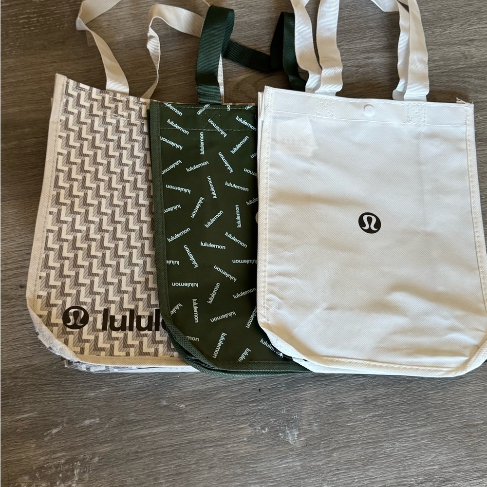 Lululemon Logo Tote Bags - White, Green, Beige Set